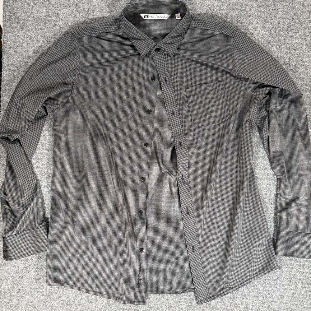 TravisMathew Men's Button-Up Shirt Size L Gray Checkered Long Sleeve Casual Go